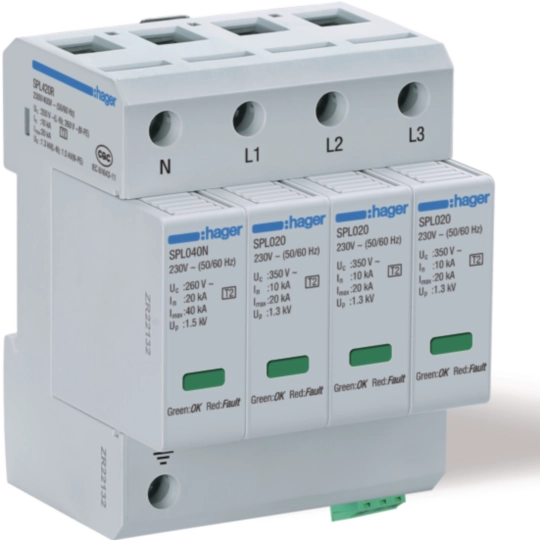 SPL420R - SPD 4P T2 TNS/TT Uc 350V In 10kA Imax 20kA remote contact