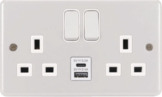 WPSS82W-USBAC - DP Switched Socket 13A 2G USB A+C ports Metalclad White