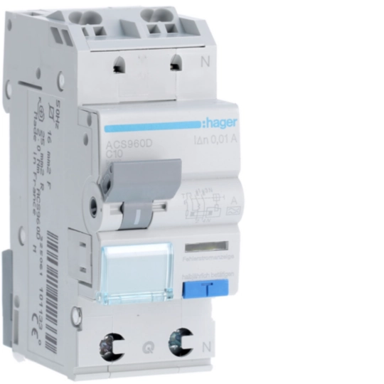 ACS960D - Personskyddbrytare QC 1 polig med nolla, 10A C-karakteristik, 6kA, 30mA, typ A