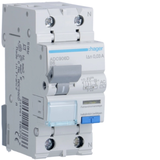 ADC906D - RCBO Wyłącznik różnicowoprądowy z członem nadprądowym 1P+N 6kA B 6A/30mA Typ AC
