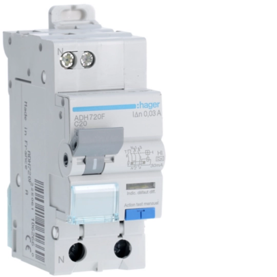 ADH720F - Disjoncteur différentiel 1P+N 3kA C-20A 30mA type A HI