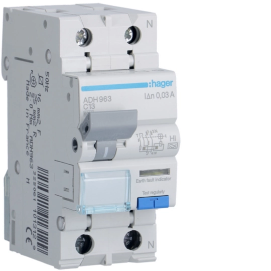ADH963 - RCBO Wyłącznik różnicowopr. krótkozwł. z czł.nadpr. 1P+N 6kA C 13A/30mA Typ A HI