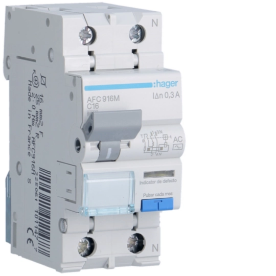 AFC916M - Interruptor automático diferencial combinado 1P+N 16A Curva C 6kA 300mA tipo AC