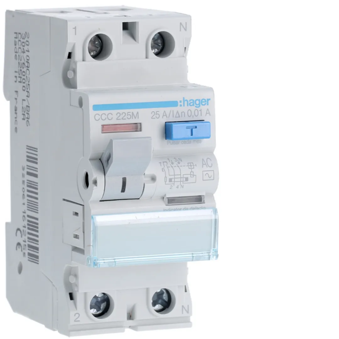 CCC225M - Interruptor diferencial 2P 25A 10mA tipo AC