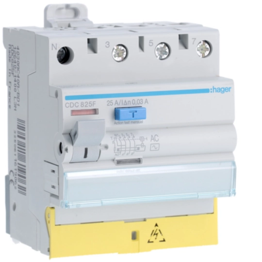CDC825F - Interrupteur différentiel 3P+N 25A 30mA type AC à bornes décalées