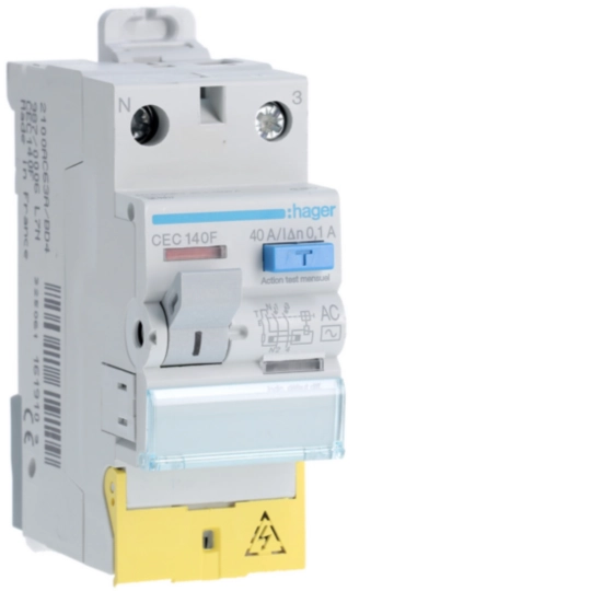 CEC140F - Interrupteur différentiel 1P+N 40A 100mA type AC à bornes décalées