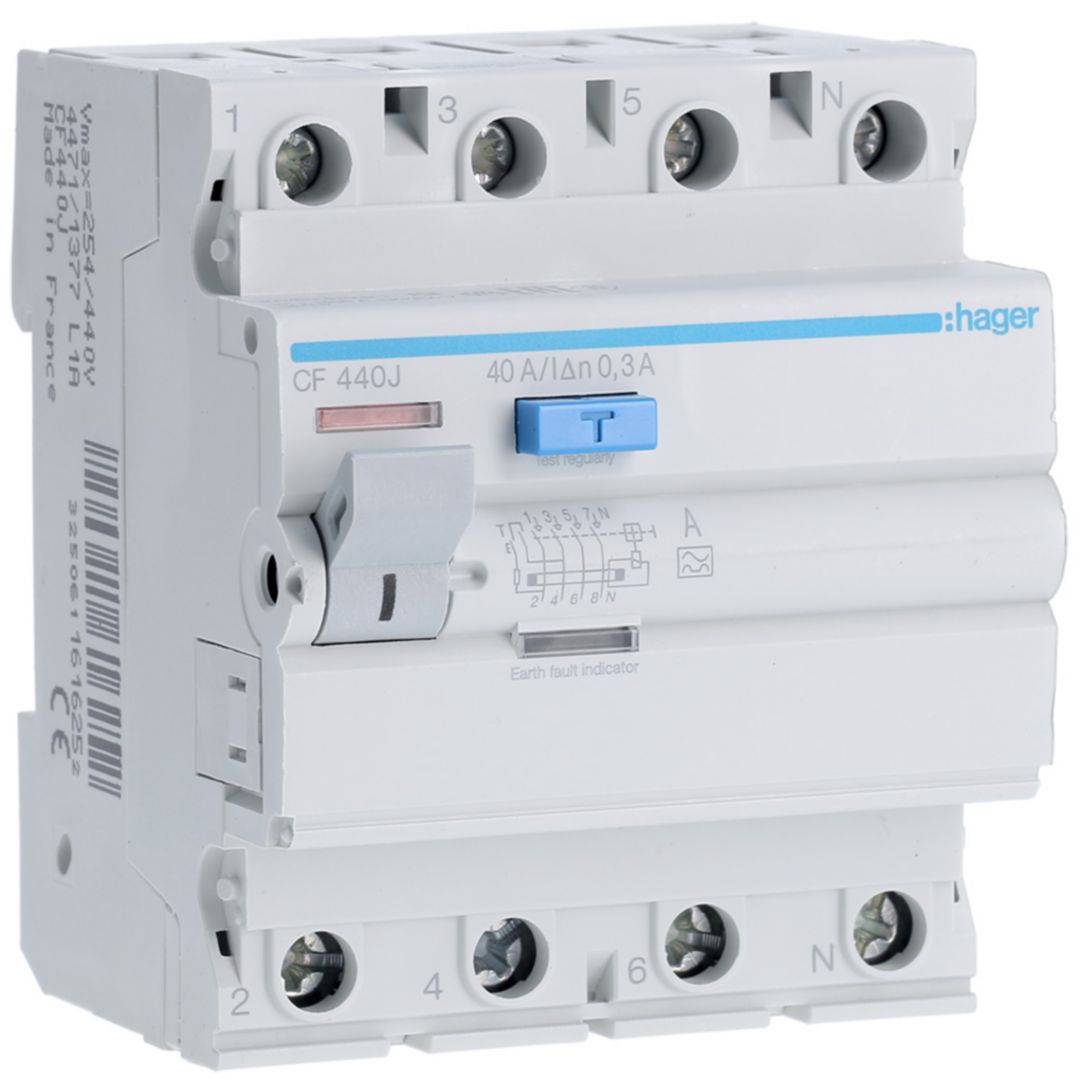Áram-védőkapcsoló (Fi-relé) analóg 4P 40A 300mA A-típus 6kA CF Hager