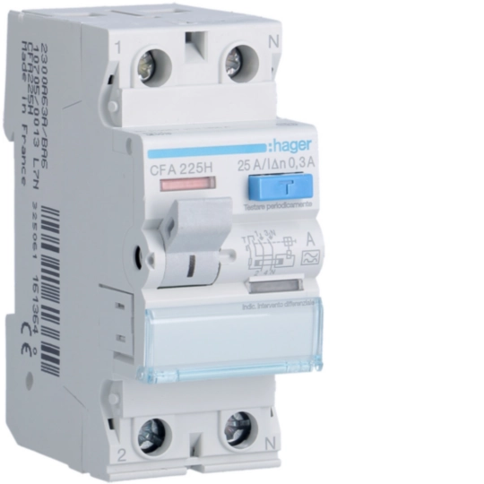 CFA225H - Interruttore Differenziale Puro Acc. 2 Poli 300 Ma 25 A Tipo A 2 M. Din
