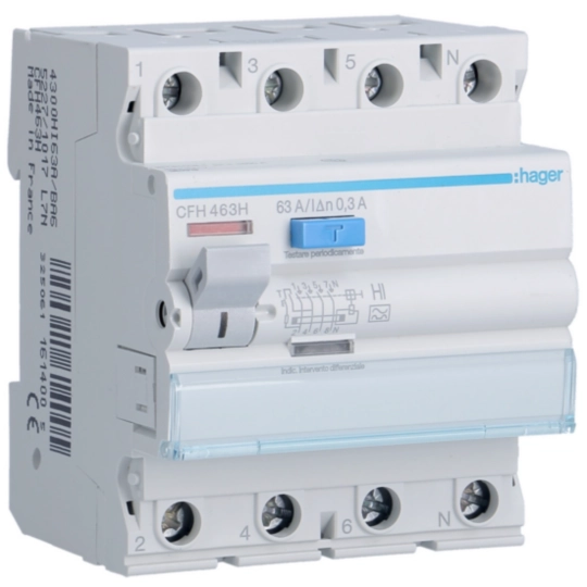 CFH463H - Interruttore Differenziale Puro Acc. 4 Poli 300 Ma 63 A Tipo A HI 4 M. Din