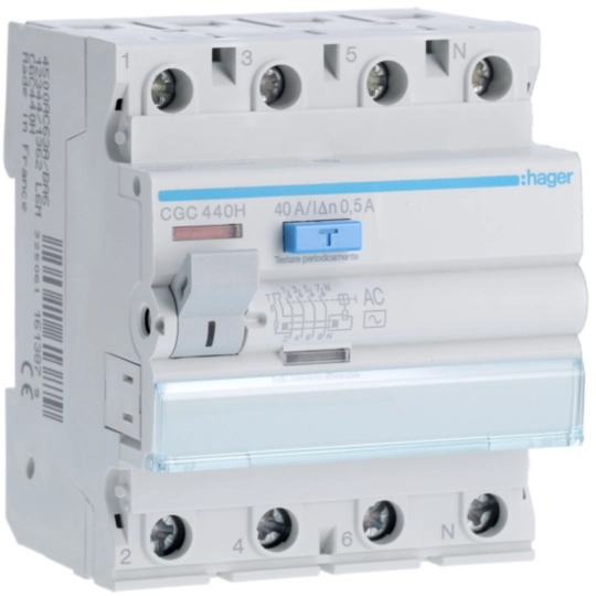 CGC440H - Interruttore differenziale puro 4P 40A tipo AC 500mA 4M