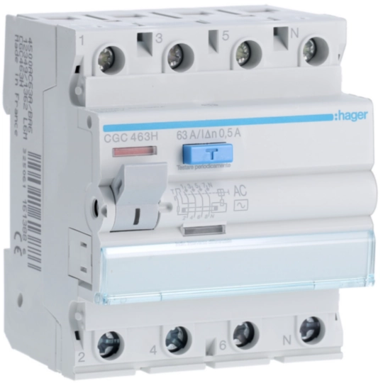 CGC463H - Interruttore Differenziale Puro Acc. 4 Poli 500Ma 63 A Tipo Ac 4 M. Din