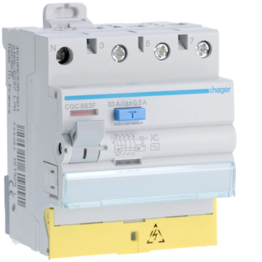CGC863F - Interrupteur différentiel 63A 500mA 3P+N type AC à bornes décalées