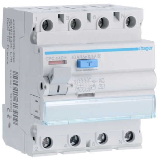 CPC440H - Interruttore Differenziale Puro Sel. Acc. 4 Poli 300 Ma 40 A Tipo Ac 4 M. Din
