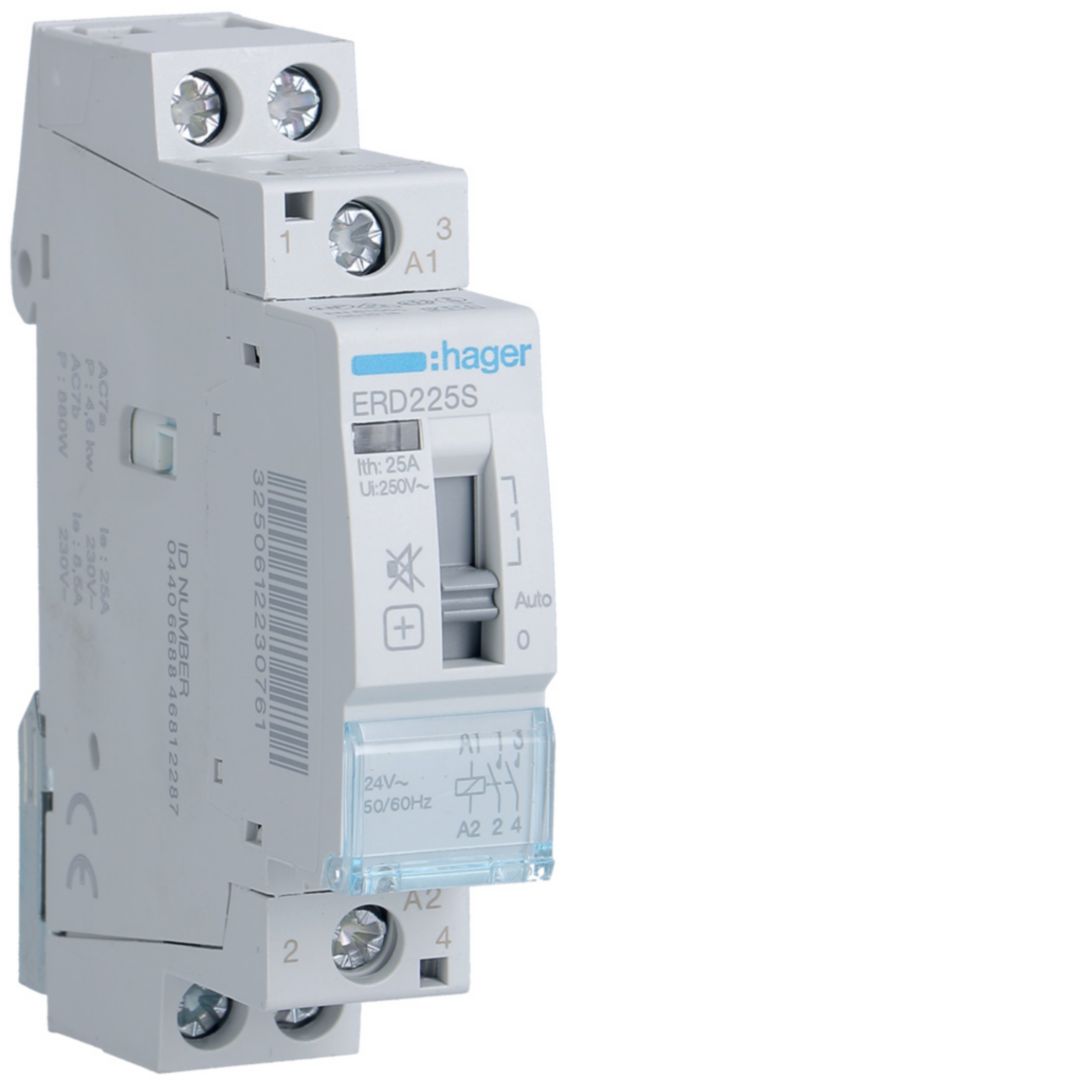 Installációs kontaktor sorolható 0-Aut-1 25A/ 230V AC 24V AC-műk 1M ERD Hager