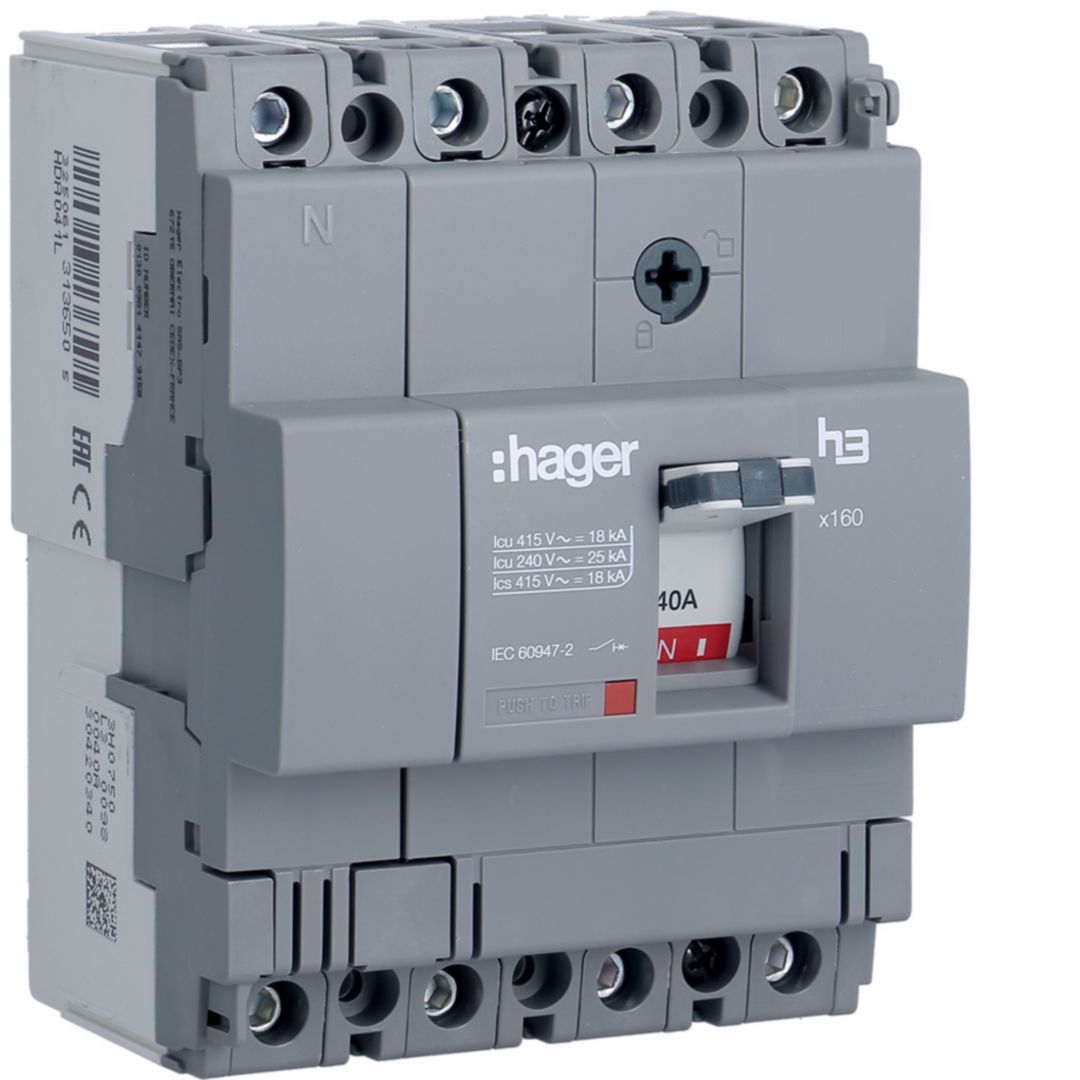 Kompakt megszakító TM-kioldóval 4P fix 40A 40A-hő 18kA 600A-zárlati 220-415V HDA Hager