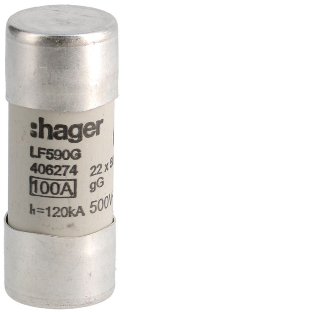Hengeres biztosítóbetét gL/gG (kábel-/készülékvédő) 22x58mm 100A 500V AC LF Hager