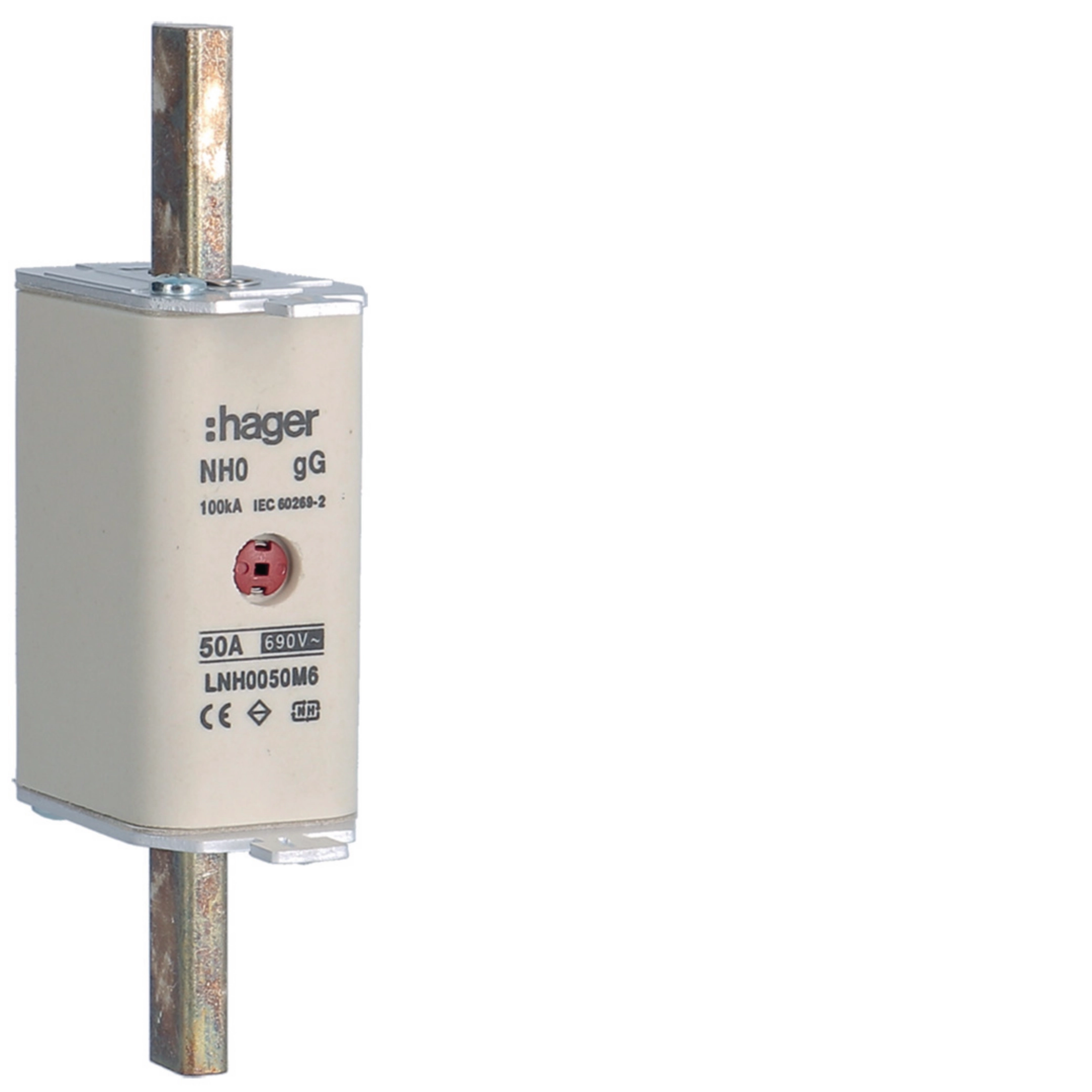 NH-Sicherungseinsatz NH0 gG 690V 50A Kombimelder Grifflasche spannungsführend