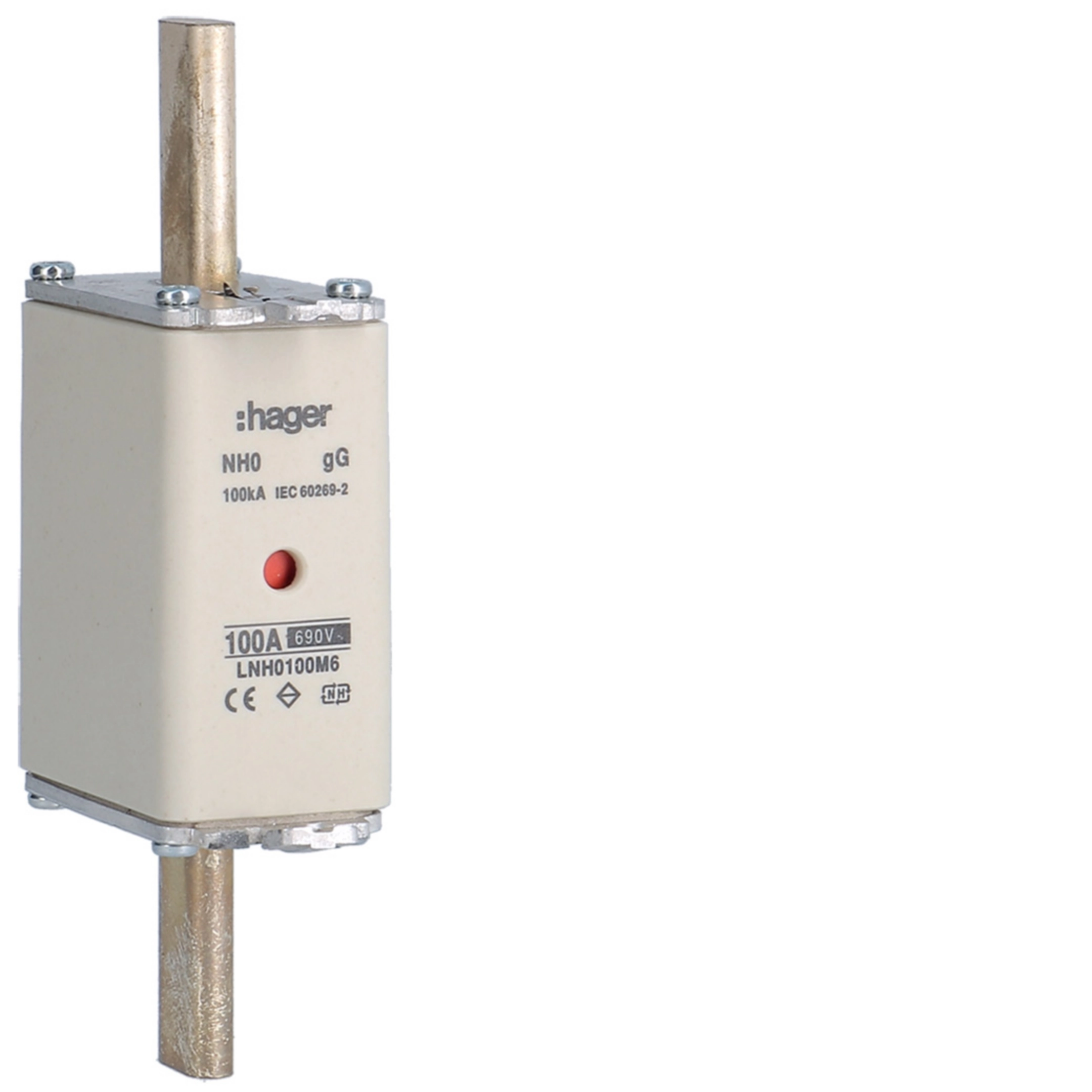 NH-Sicherungseinsatz NH0 gG 690V 100A Kombimelder Grifflasche spannungsführend