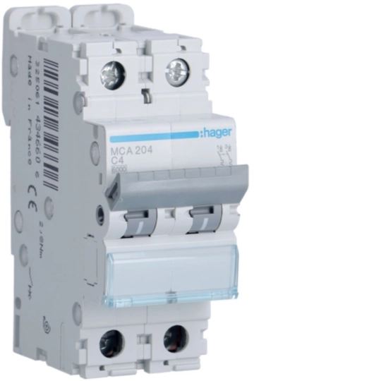 MCA204 - Interruttore Automatico Magnetotermico 2 Poli 4 A 6 Ka Curva C 2 M. Din