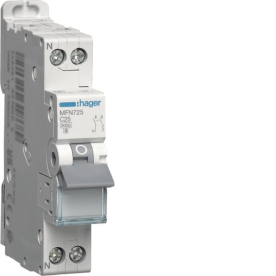 MFN725 - Disjoncteur 25A 1P+N 3kA courbe C connexion à vis 1 Module