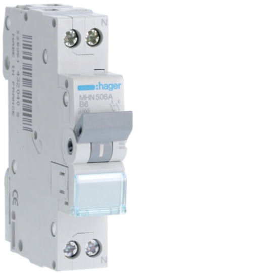 MHN506A - Interruttore automatico magnetotermico 4500A 1P+N curva B 6A 1M