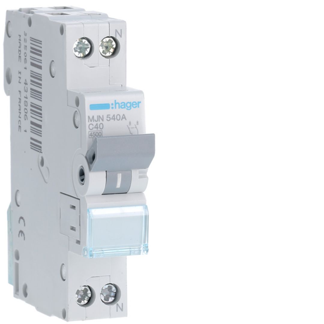 Kismegszakító 1P+N 40A C-jelleg 240V AC 4.5kA/60898 1M MJN Hager