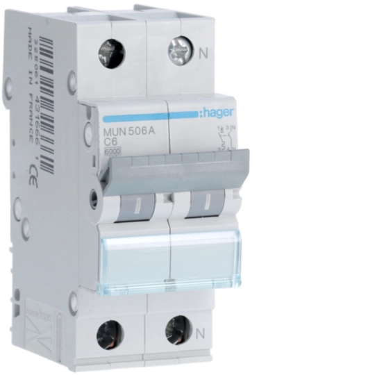 MUN506A - Interruptor automático magnetotérmico serie MU 1P+N 6A curva C 6KA