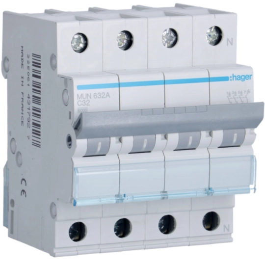MUN632A - Interruptor automático magnetotérmico serie MU 3P+N 32A curva C 6KA