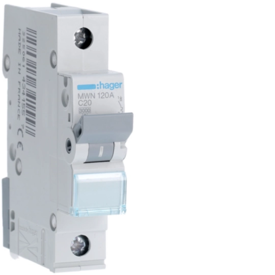 MWN120A - Automaat 3kA - C - 1P - 20A - 1MOD.  