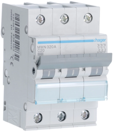 MWN320A - Automaat 3kA - C - 3P - 20A - 3MOD.  