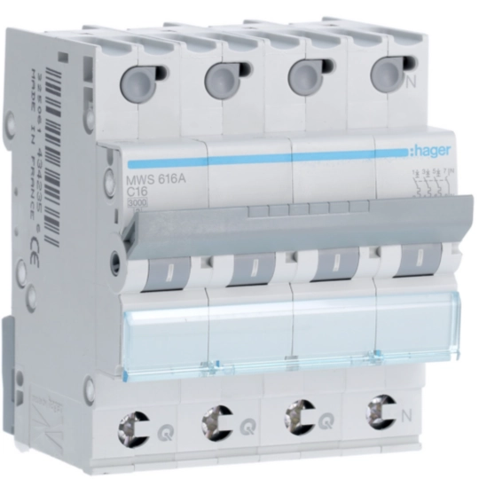 MWS616A - Automaat 3kA - C - 3P+N - 16A - 4MOD. - quickconnect 