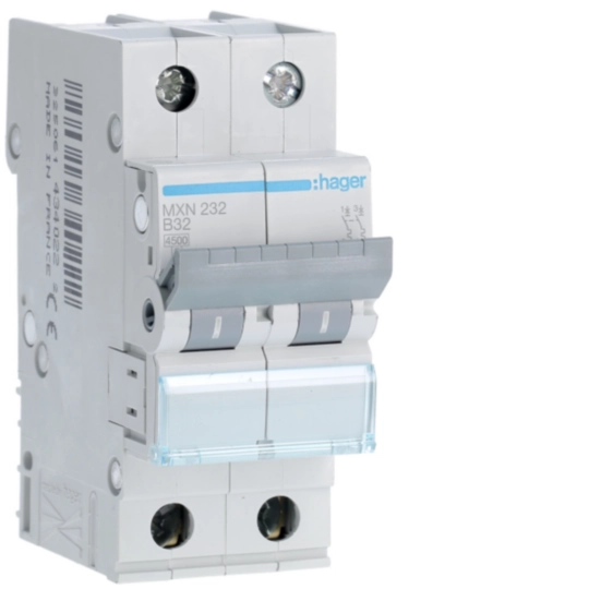 MXN232 - Interruttore Automatico Magnetotermico 2 Poli 32 A 4.5 Ka Curva B 2 M. Din