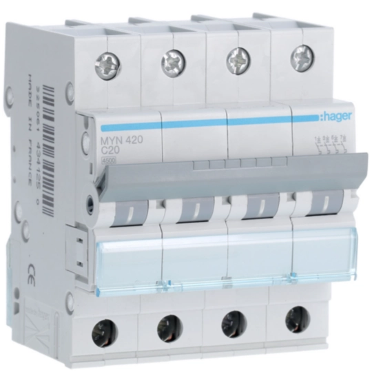 MYN420 - Interruttore Automatico Magnetotermico 4 Poli 20 A 4.5 Ka Curva C 4 M. Din