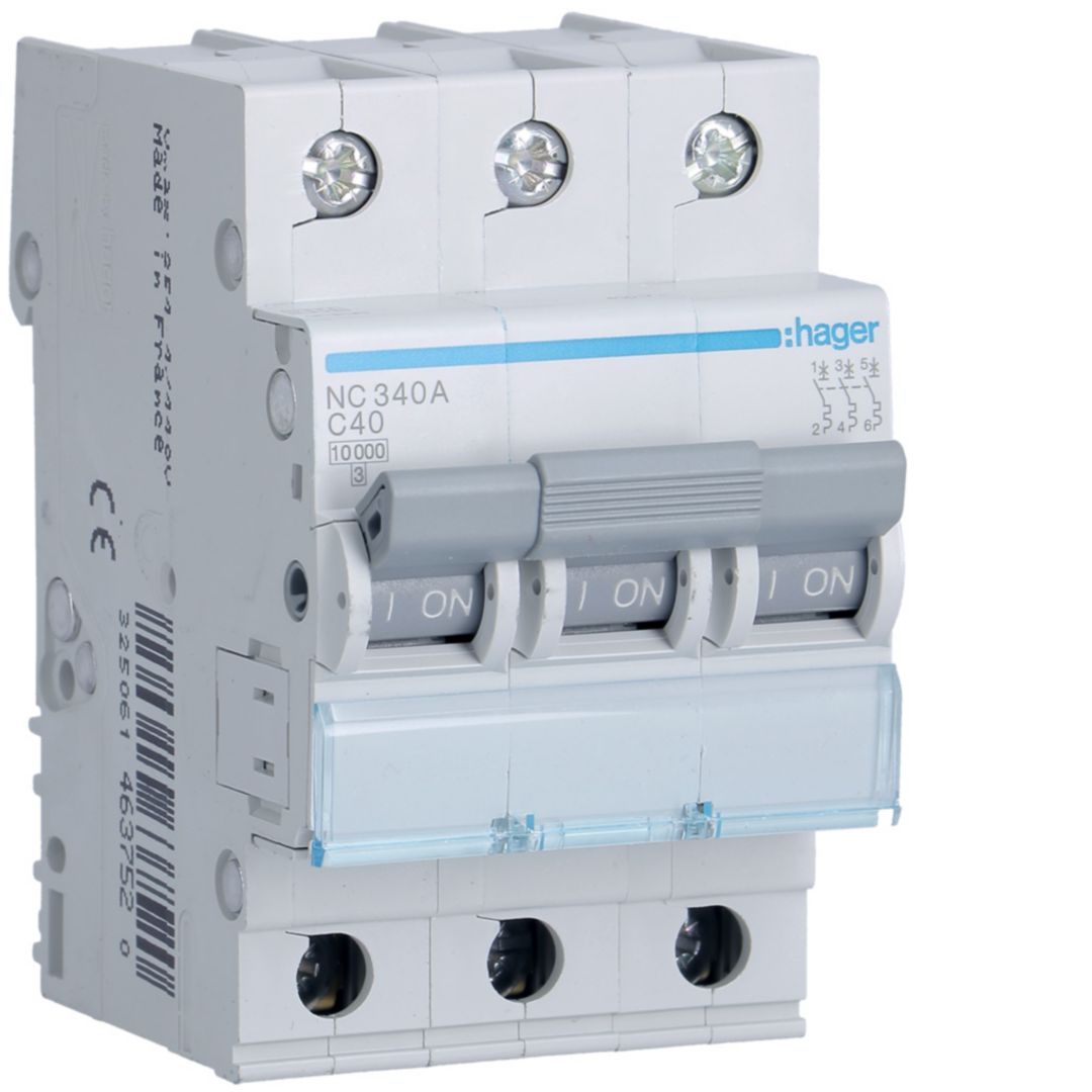Kismegszakító 3P 40A C-jelleg 400V AC 10kA/60947 NC Hager