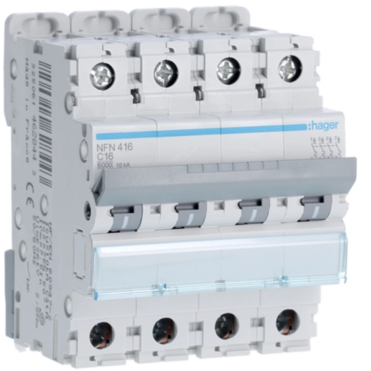 NFN416 - Disjoncteur 16A 4P 6-10kA Courbe C 4modules