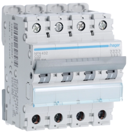 NFN432 - Disjoncteur 32A 4P 6-10kA Courbe C 4modules