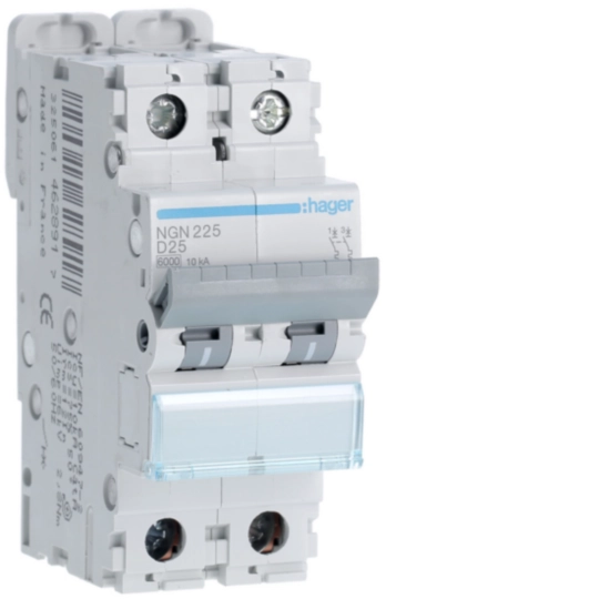 NGN225 - Disjoncteur 25A 2P 6-10kA Courbe D 2modules