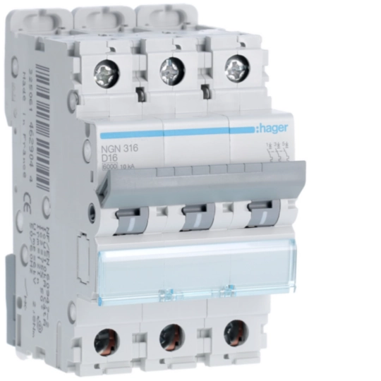 NGN316 - Disjoncteur 16A 3P 6-10kA Courbe D 3modules
