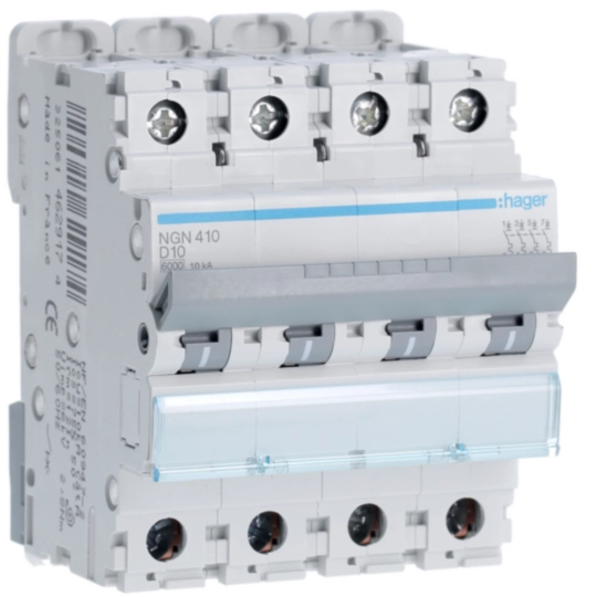 NGN410 - Disjoncteur 10A 4P 6-10kA Courbe D 4modules