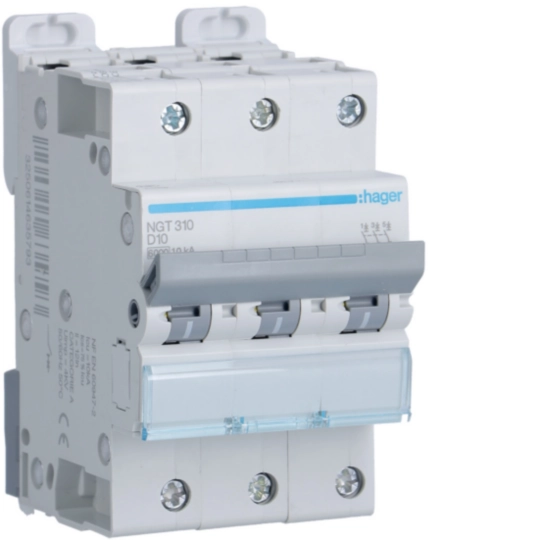 NGT310 - Disjoncteur 10A 3P 6-10kA Courbe D 3module