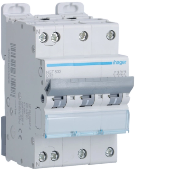 NGT832 - Disjoncteur 32A 3P+N 6-10kA Courbe D 3module