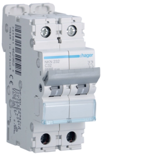 NKN232 - Disjoncteur 32A 2P 10-15kA Courbe C 2modules