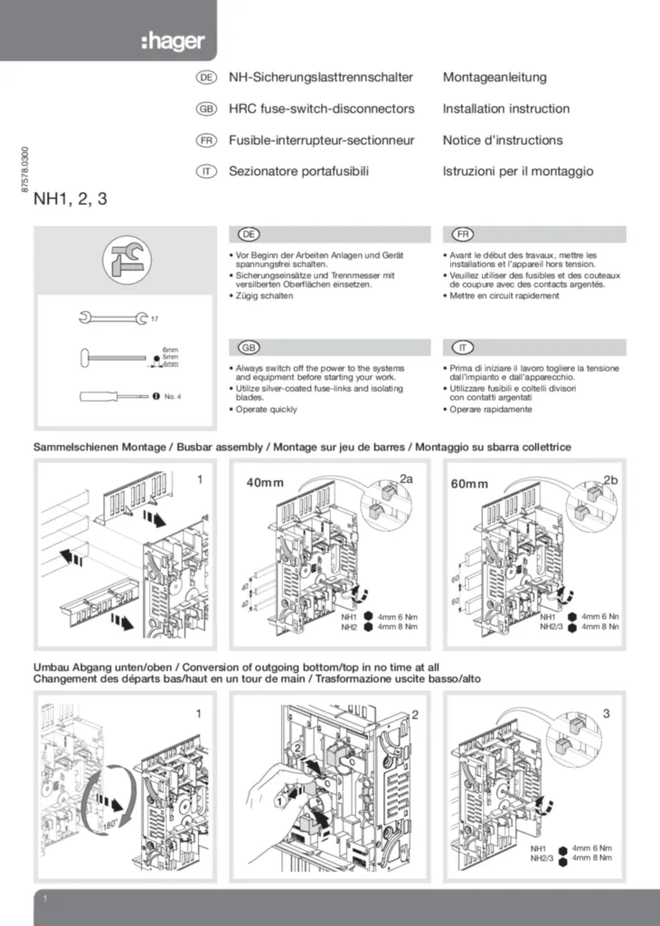 Bild HRC Fuse Switch Disonnector_DE-EN-FR-IT_NH1-3-2010-03 | Hager Deutschland