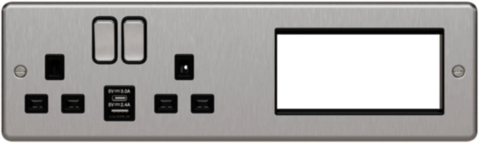 WRTVLPHBSB - 2G Lounge Plate For TV, Power &amp; Data Raised Brushed Steel Black