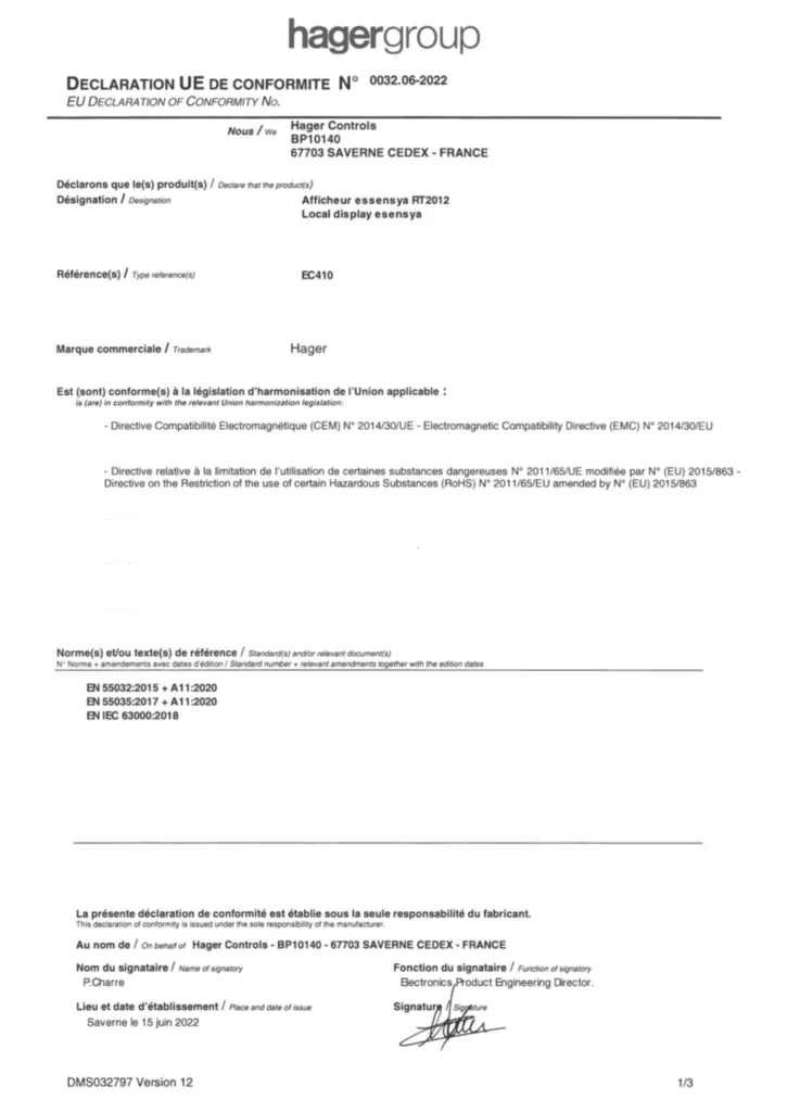 Image EU Declaration of Conformity | Hager France