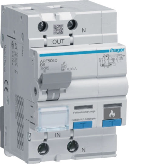 ARF506D - Fehlerlichtbogen-Schutzeinrichtung AFDD mit FI-LS 1P+N 10kA B-6A 30mA Typ A 3M