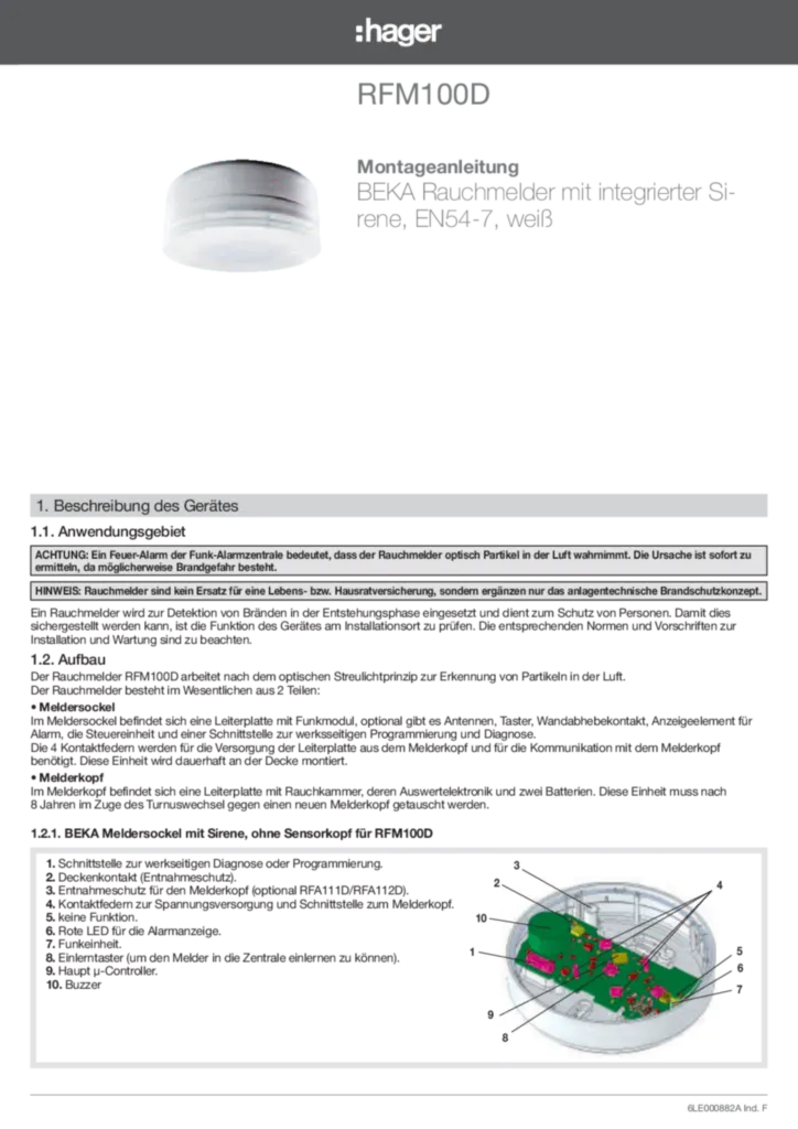 Bild Manual for RFS100D - BEKA Indoor radio siren, red (DE, 2020-03) | Hager Deutschland