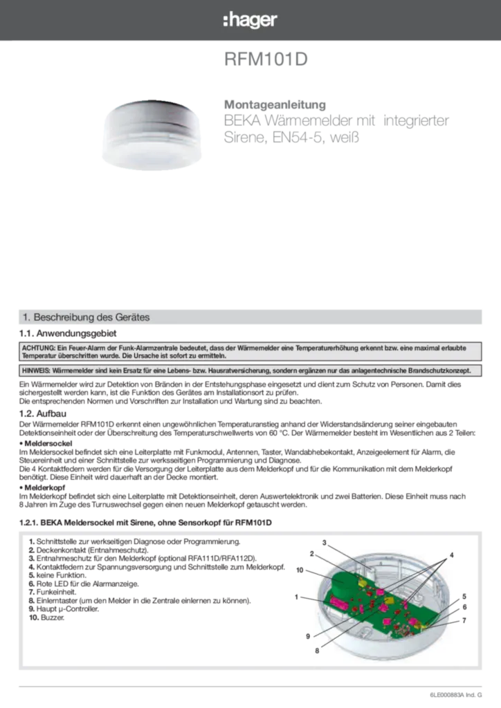 Bild Manual for RFM101D - BEKA heat detector with siren (DE, 2020-01) | Hager Deutschland