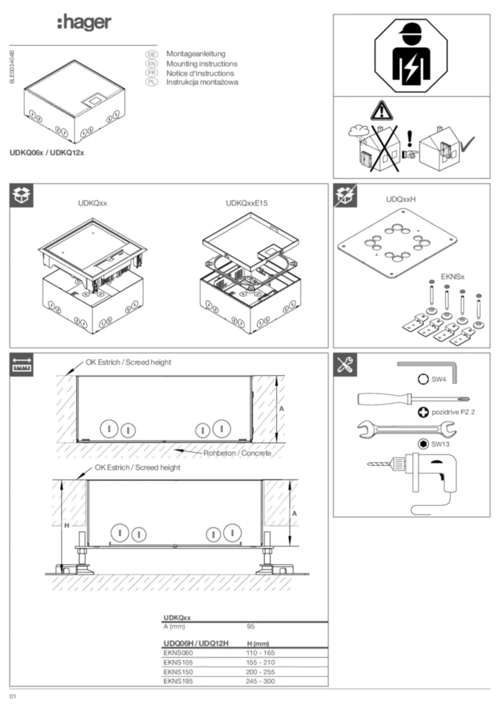 Bild Montageanleitung für UDKQ06x-UDKQ12x-UDBDQ06-UDBDQ12 - Bodendosen-Set | Hager Deutschland