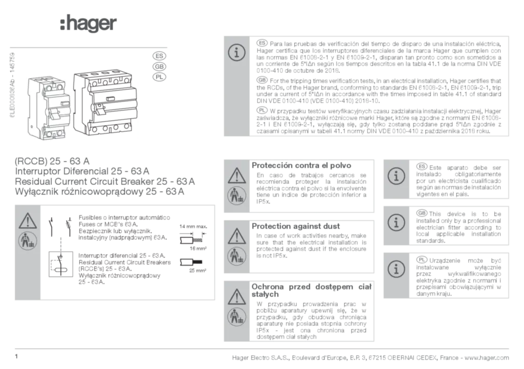 Imagen Manual de instalación en-GB, es-ES, pl-PL 2023-01-13 | Hager España